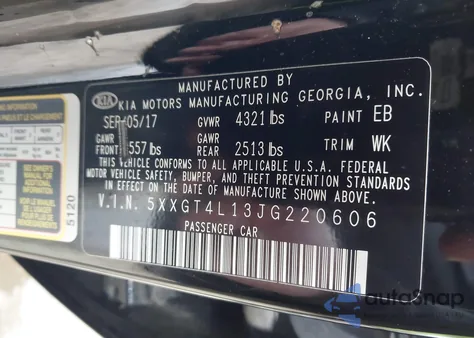 2018 Kia Optima Lx Turbo из США, поврежденный, VIN 5XXGT4L13JG220606